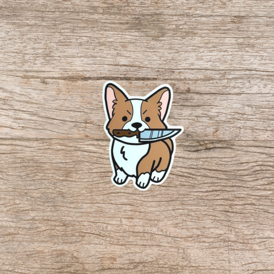 Corgi with a Knife Sticker